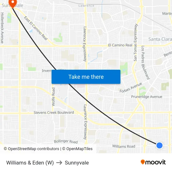 Williams & Eden (W) to Sunnyvale map