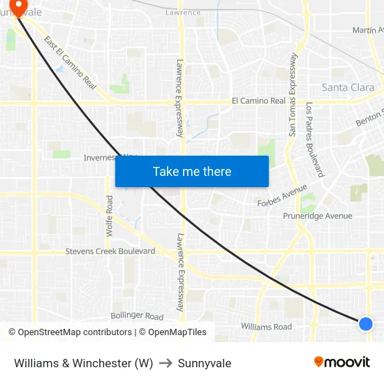 Williams & Winchester (W) to Sunnyvale map