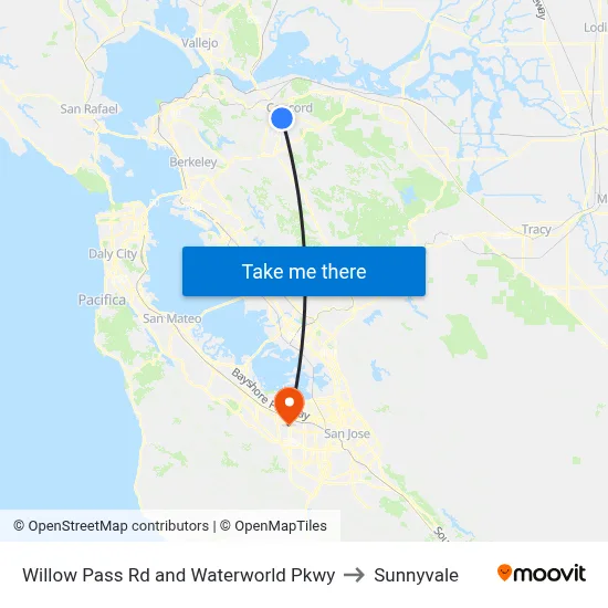 Willow Pass Rd and Waterworld Pkwy to Sunnyvale map
