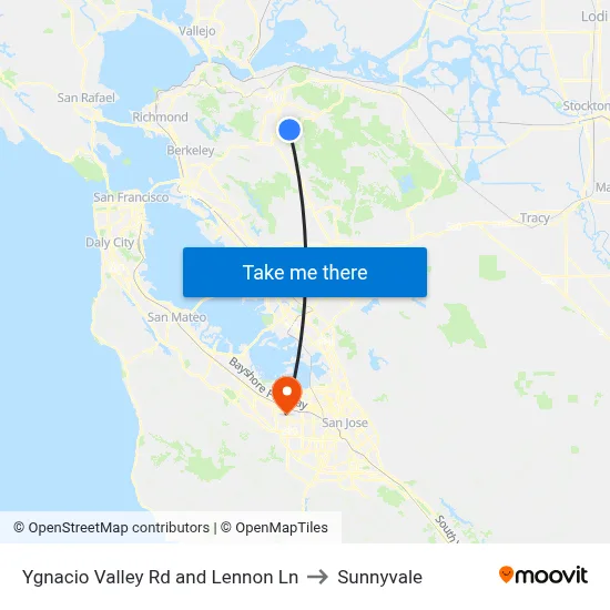 Ygnacio Valley Rd and Lennon Ln to Sunnyvale map