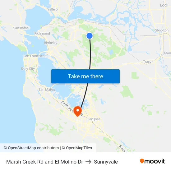 Marsh Creek Rd and El Molino Dr to Sunnyvale map