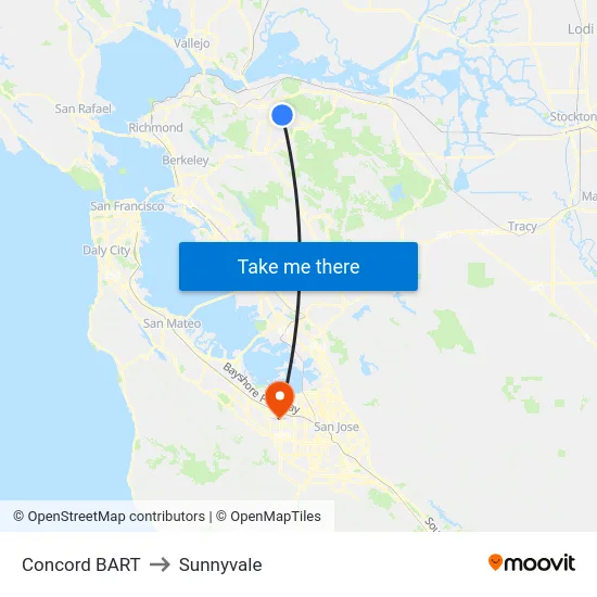 Concord BART to Sunnyvale map