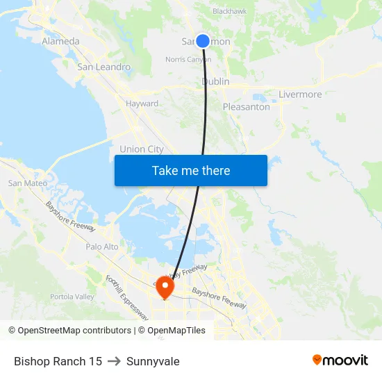 Bishop Ranch 15 to Sunnyvale map