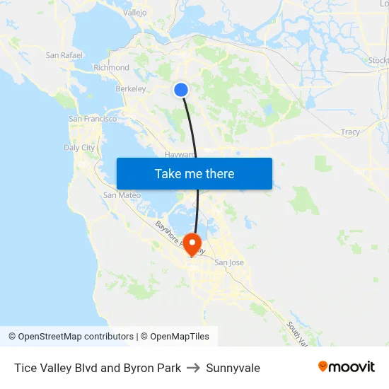 Tice Valley Blvd and Byron Park to Sunnyvale map