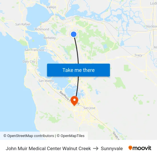 John Muir Medical Center Walnut Creek to Sunnyvale map