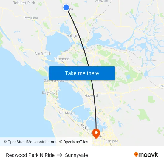 Redwood Park N Ride to Sunnyvale map