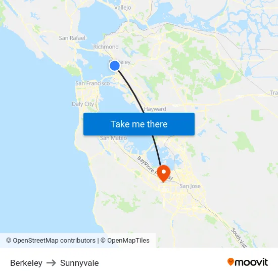 Berkeley to Sunnyvale map