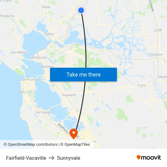 Fairfield-Vacaville to Sunnyvale map