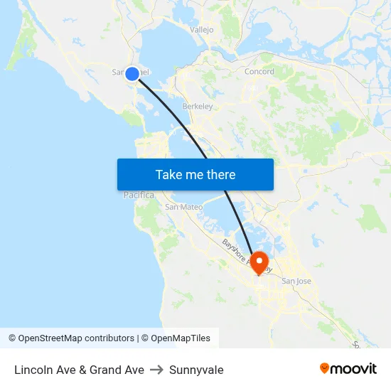 Lincoln Ave & Grand Ave to Sunnyvale map