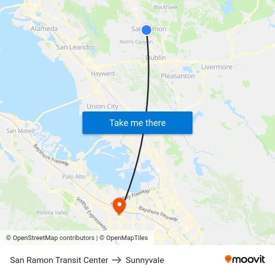 San Ramon Transit Center to Sunnyvale map