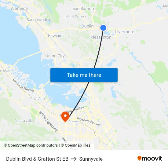 Dublin Blvd & Grafton St EB to Sunnyvale map