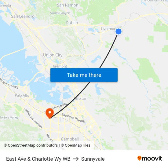 East Ave & Charlotte Wy WB to Sunnyvale map