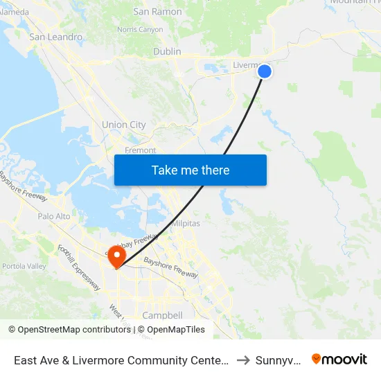 East Ave & Livermore Community Center EB to Sunnyvale map