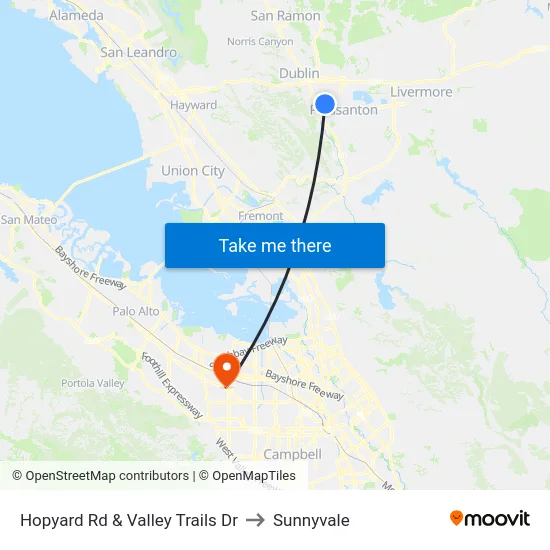 Hopyard Rd & Valley Trails Dr to Sunnyvale map