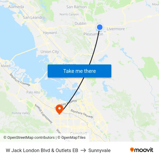 W Jack London Blvd & Outlets EB to Sunnyvale map