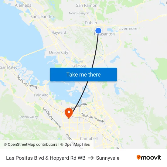 Las Positas Blvd & Hopyard Rd WB to Sunnyvale map