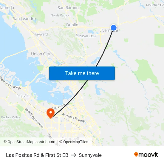 Las Positas Rd & First St EB to Sunnyvale map