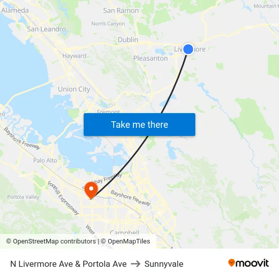 N Livermore Ave & Portola Ave to Sunnyvale map