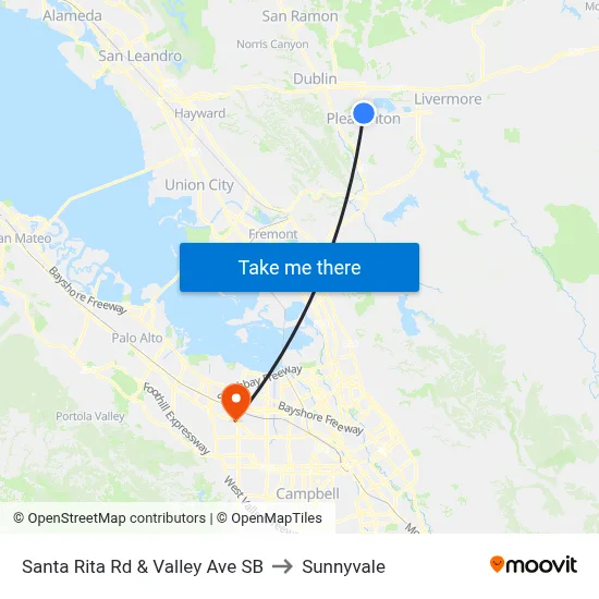 Santa Rita Rd & Valley Ave SB to Sunnyvale map