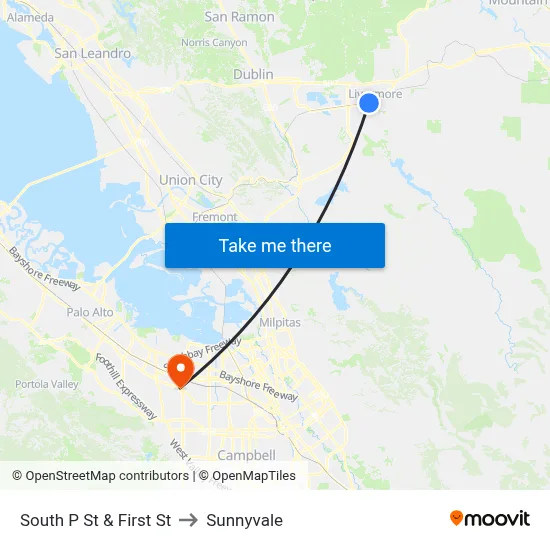 South P St & First St to Sunnyvale map