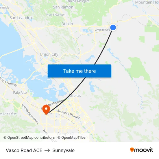 Vasco Road ACE to Sunnyvale map