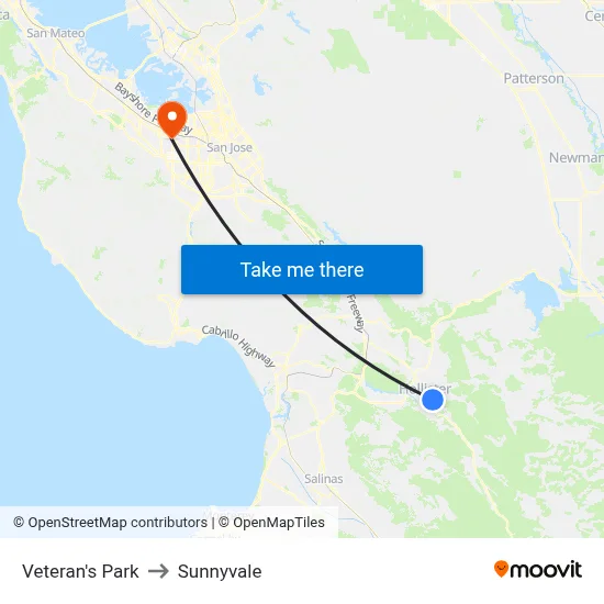 Veteran's Park to Sunnyvale map