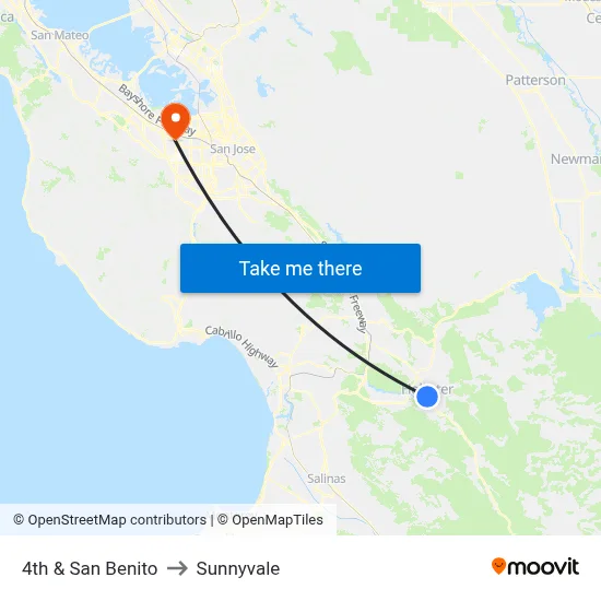 4th & San Benito to Sunnyvale map