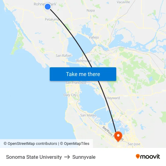 Sonoma State University to Sunnyvale map