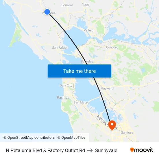N Petaluma Blvd & Factory Outlet Rd to Sunnyvale map