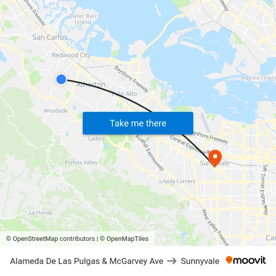Alameda De Las Pulgas & McGarvey Ave to Sunnyvale map