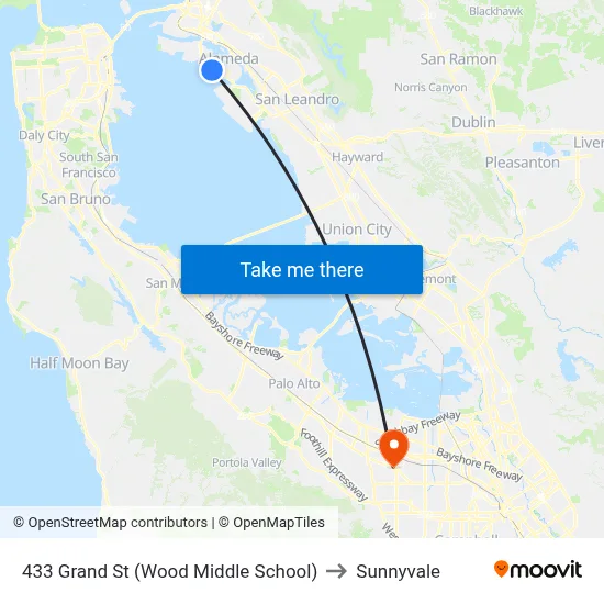 433 Grand St (Wood Middle School) to Sunnyvale map