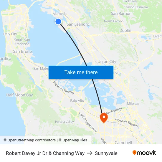 Robert Davey Jr Dr & Channing Way to Sunnyvale map