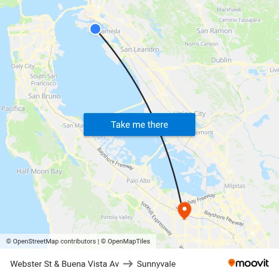 Webster St & Buena Vista Av to Sunnyvale map