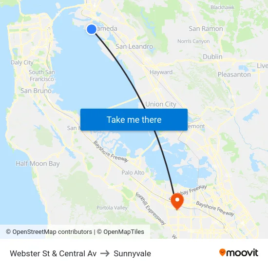 Webster St & Central Av to Sunnyvale map