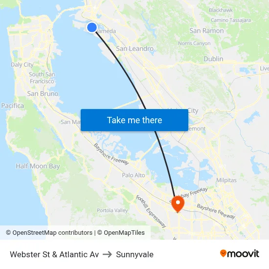 Webster St & Atlantic Av to Sunnyvale map