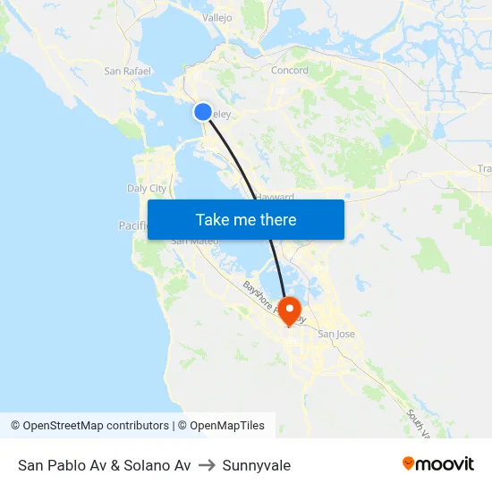 San Pablo Av & Solano Av to Sunnyvale map