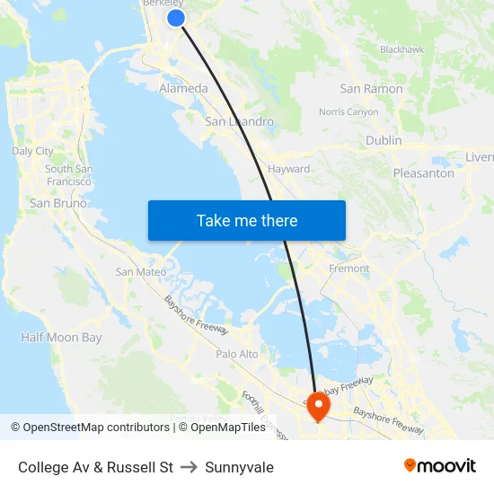 College Av & Russell St to Sunnyvale map