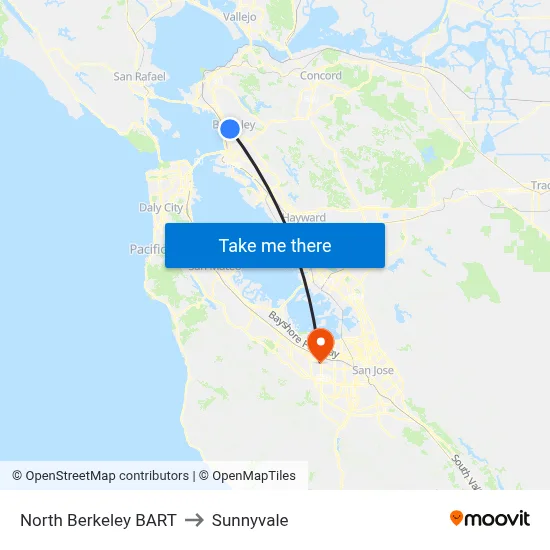 North Berkeley BART to Sunnyvale map