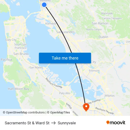 Sacramento St & Ward St to Sunnyvale map