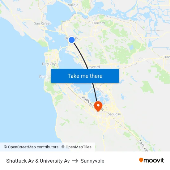 Shattuck Av & University Av to Sunnyvale map