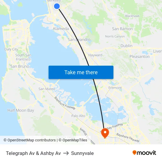 Telegraph Av & Ashby Av to Sunnyvale map