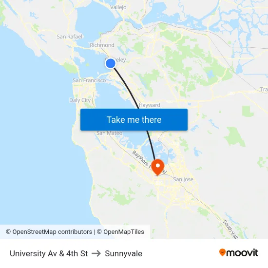 University Av & 4th St to Sunnyvale map