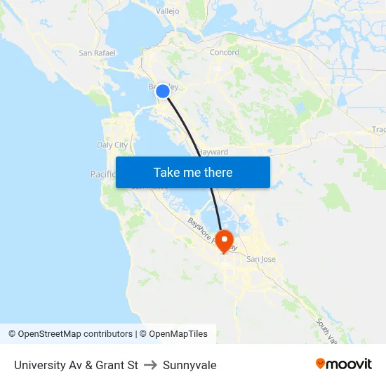 University Av & Grant St to Sunnyvale map