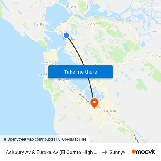 Ashbury Av & Eureka Av (El Cerrito High School) to Sunnyvale map
