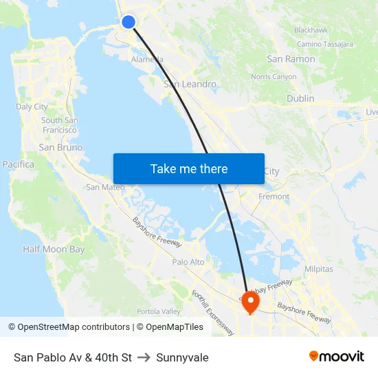 San Pablo Av & 40th St to Sunnyvale map