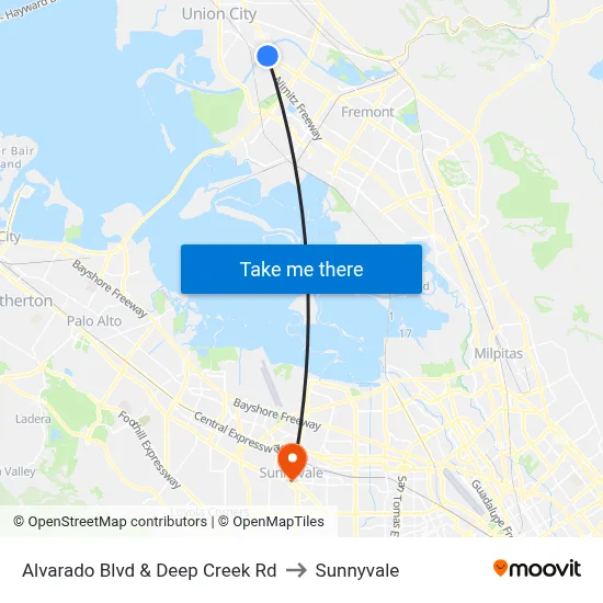 Alvarado Blvd & Deep Creek Rd to Sunnyvale map