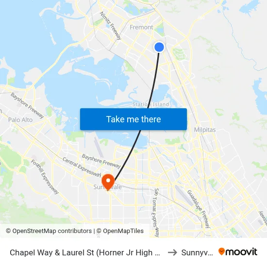 Chapel Way & Laurel St (Horner Jr High School) to Sunnyvale map