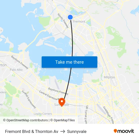 Fremont Blvd & Thornton Av to Sunnyvale map