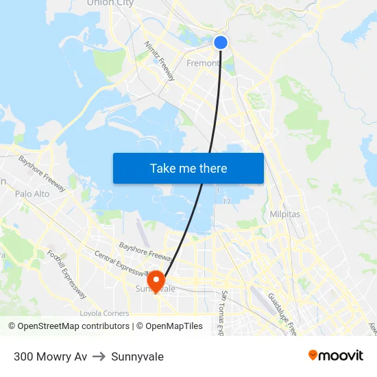 300 Mowry Av to Sunnyvale map