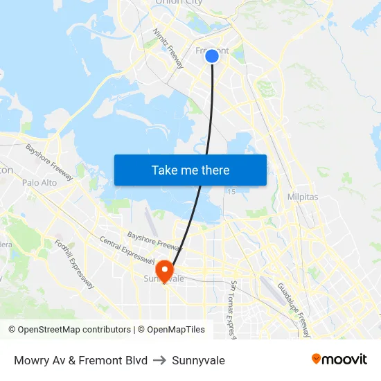 Mowry Av & Fremont Blvd to Sunnyvale map